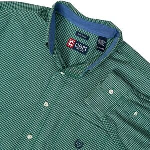 Chaps Mens XL Green Gingham Check Long Sleeve Button Down Shirt Easy Care Casual